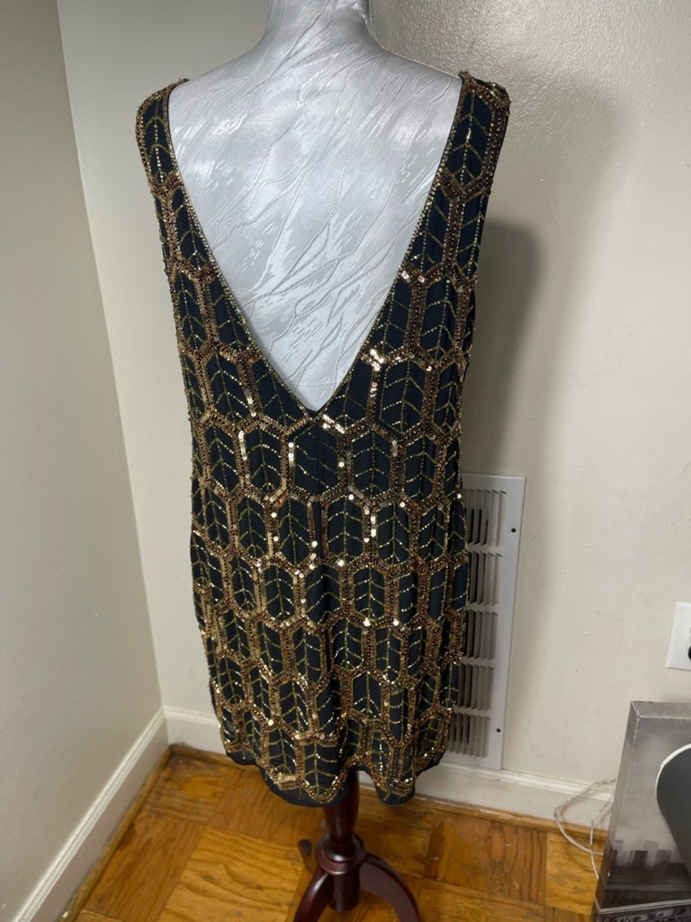 Maya Black Mini Dress with Gold Sequin party - Picture 2 of 7